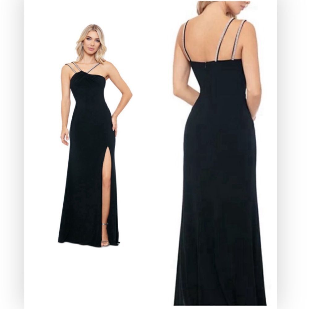 XSCAPE 6092X Asymmetric NWT
Rhinestone-Strap High-Slit Gown $ 259